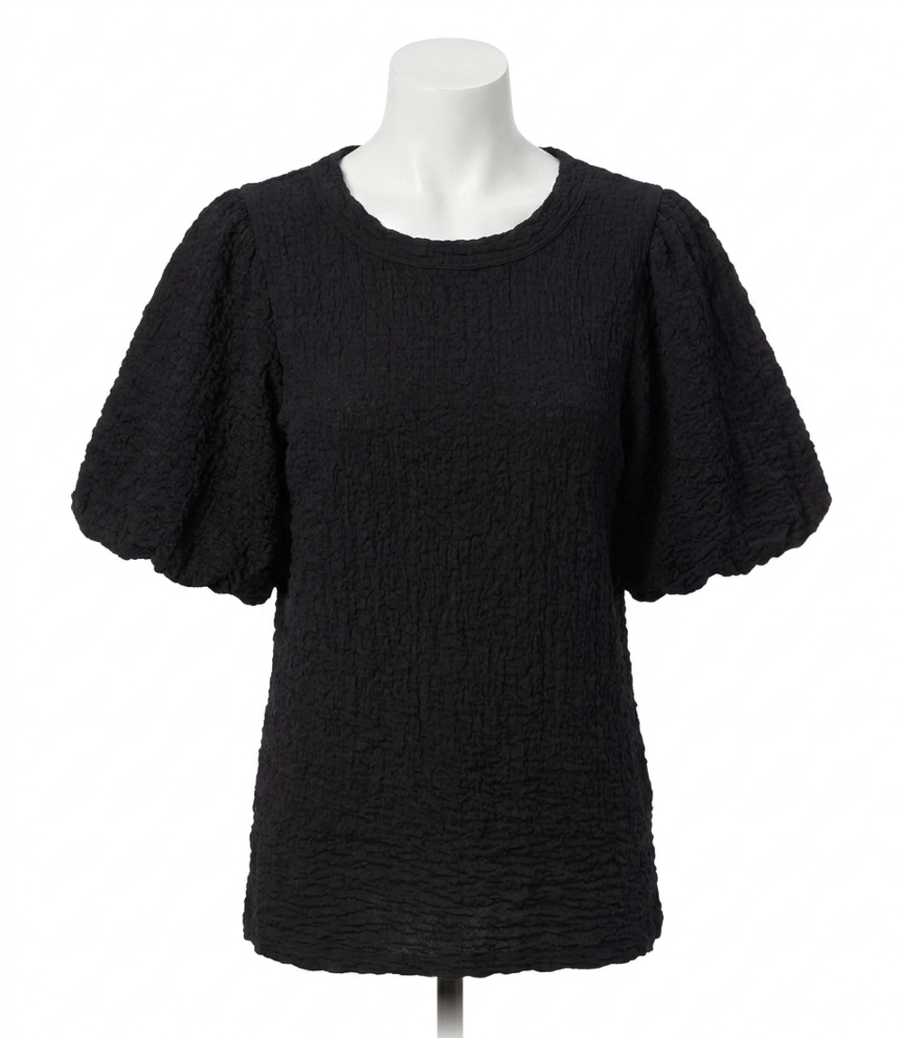 NEW KAREN KANE perla puff sleeve textured top in black